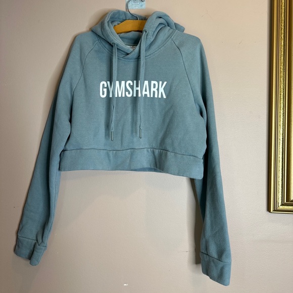 GYMSHARK WOMENS SIZE SMALL CROP TOP HOODIE BLUE GREEN - Picture 1 of 4